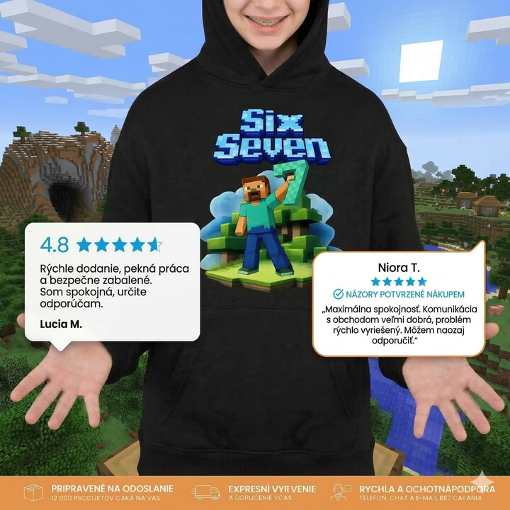Steve 67 - Six Seven - detská mikina s kapucňou - inspirované Minecraft
