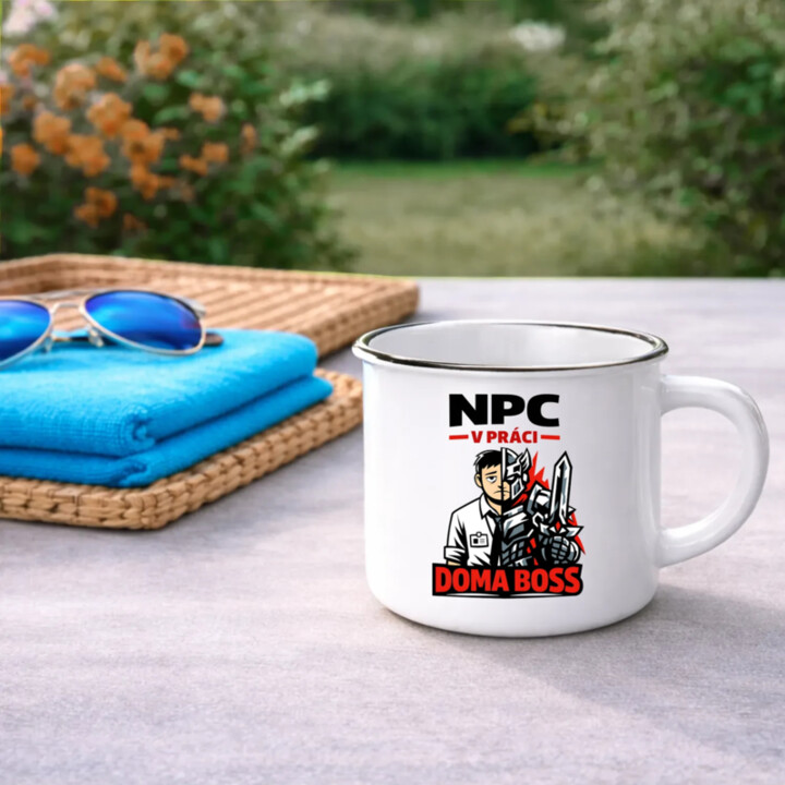 NPC v práci, doma boss  - smaltovaný hrnček s potlačou