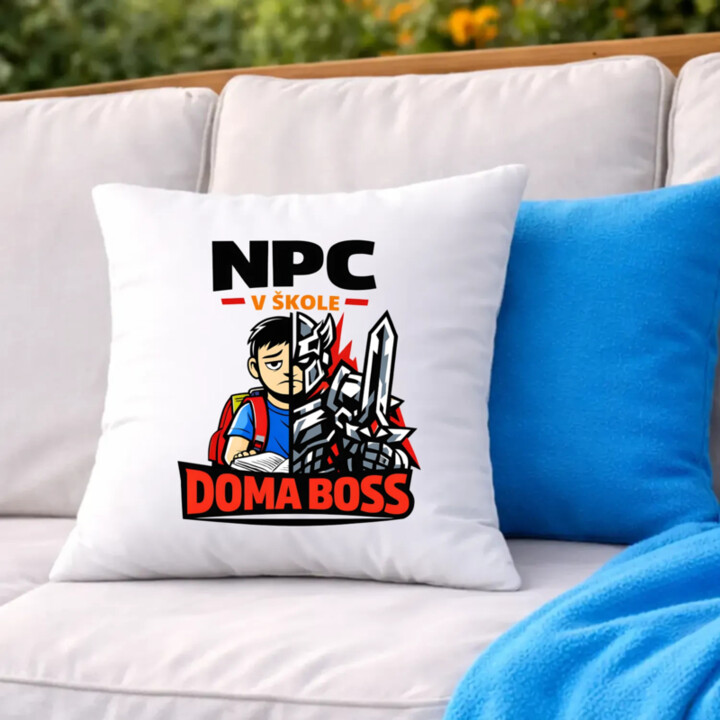 NPC v škole, doma boss - vankúš s potlačou