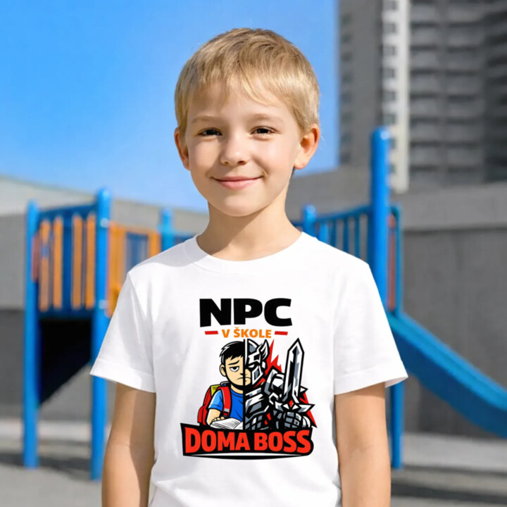 NPC v škole, doma boss - detské tričko s potlačou
