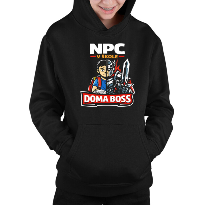 NPC v škole, doma boss - detská mikina s kapucňou