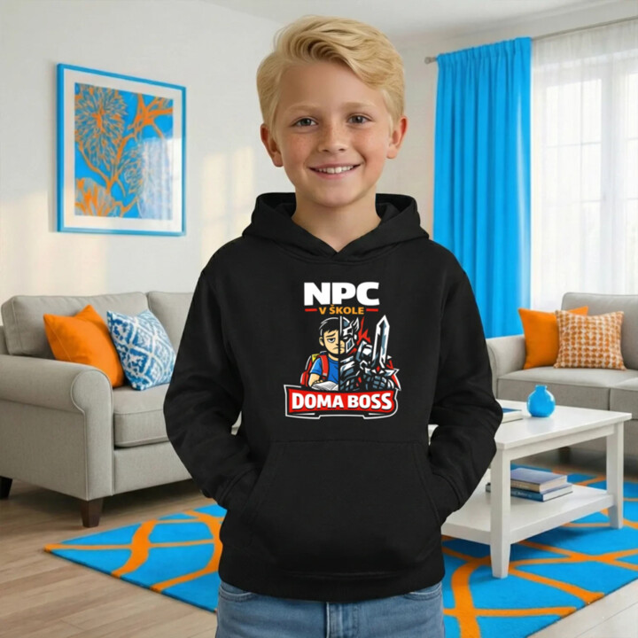 NPC v škole, doma boss - detská mikina s kapucňou