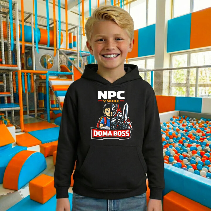 NPC v škole, doma boss - detská mikina s kapucňou