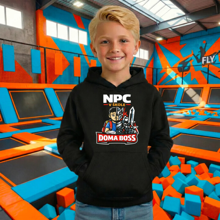 NPC v škole, doma boss - detská mikina s kapucňou