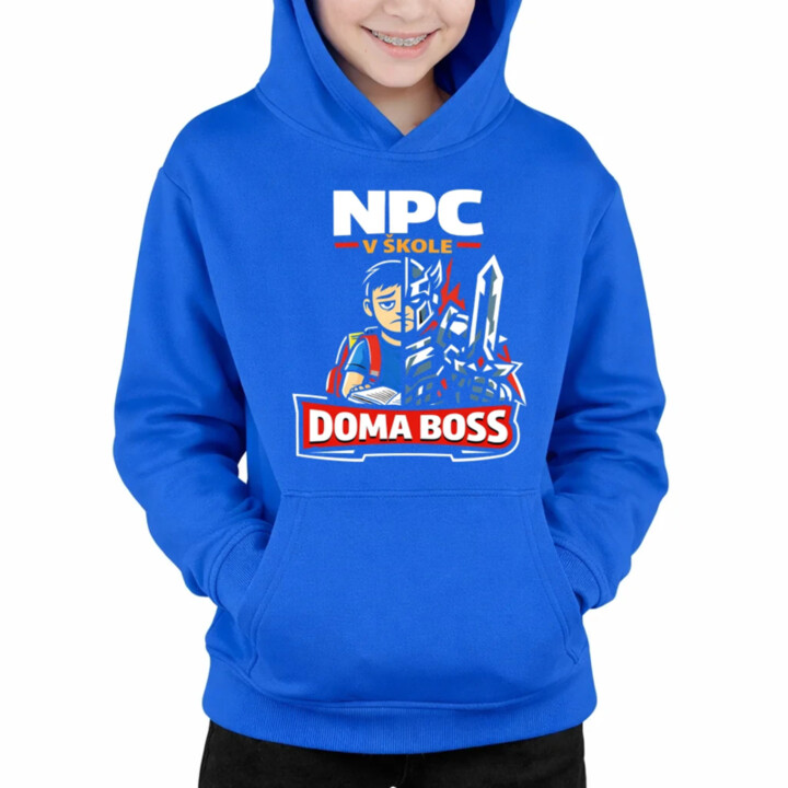 NPC v škole, doma boss - detská mikina s kapucňou