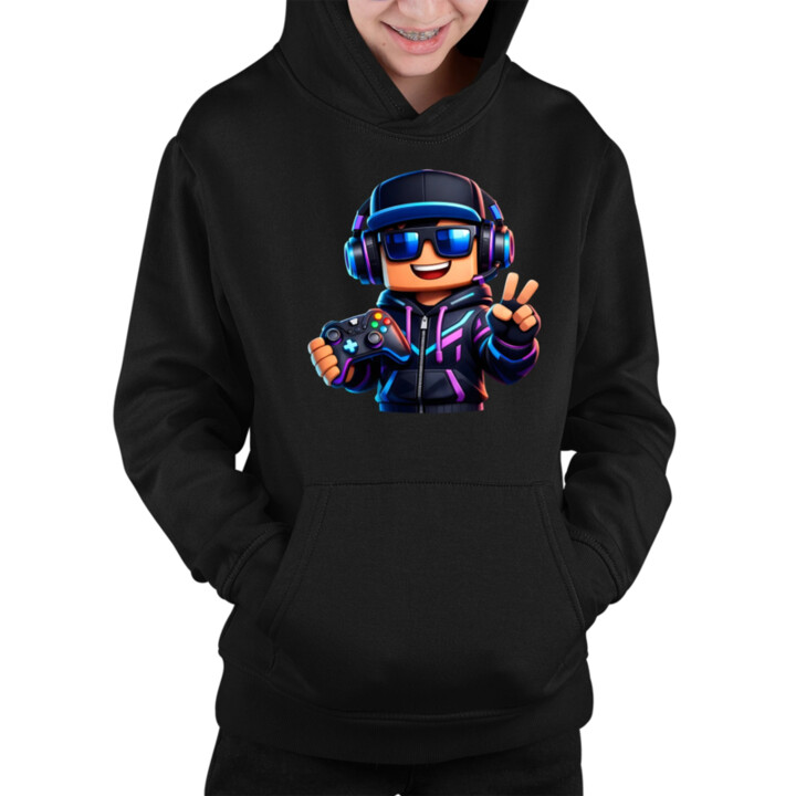 Hráč s ovládačom - detská mikina s kapucňou pre fanúšikov Roblox