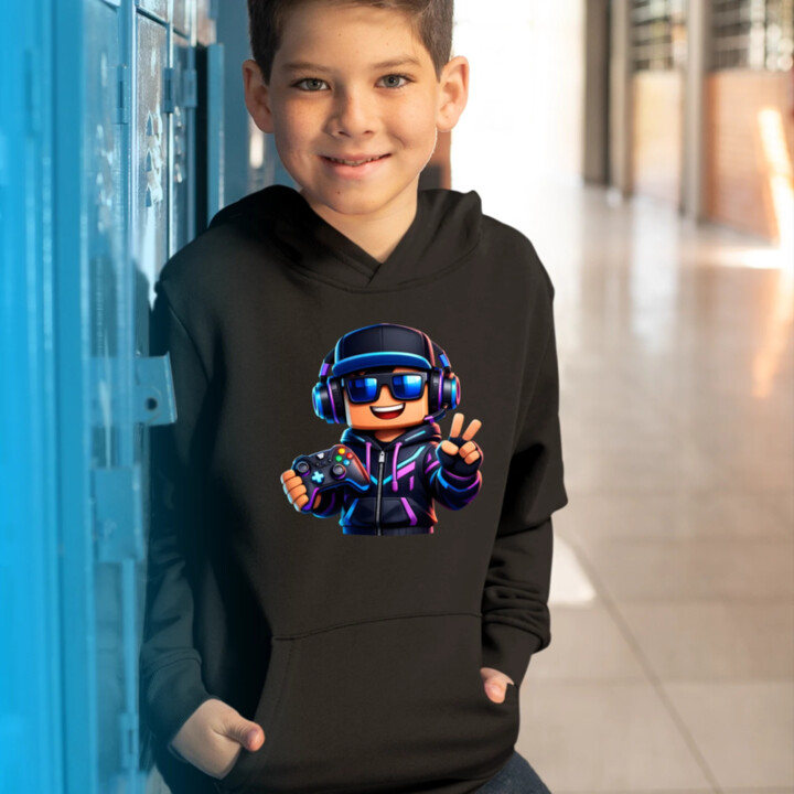 Hráč s ovládačom - detská mikina s kapucňou pre fanúšikov Roblox