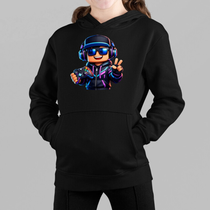 Hráč s ovládačom - detská mikina s kapucňou pre fanúšikov Roblox