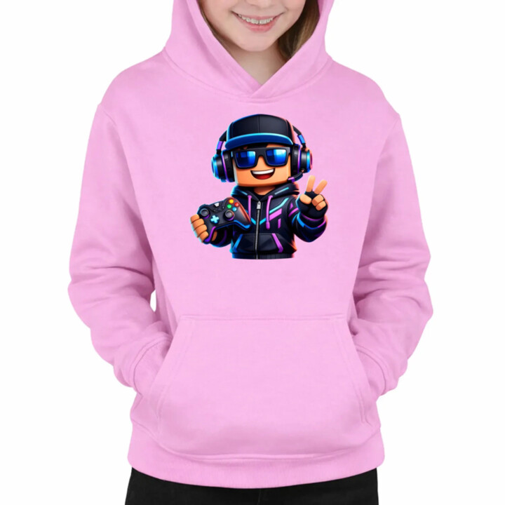 Hráč s ovládačom - detská mikina s kapucňou pre fanúšikov Roblox