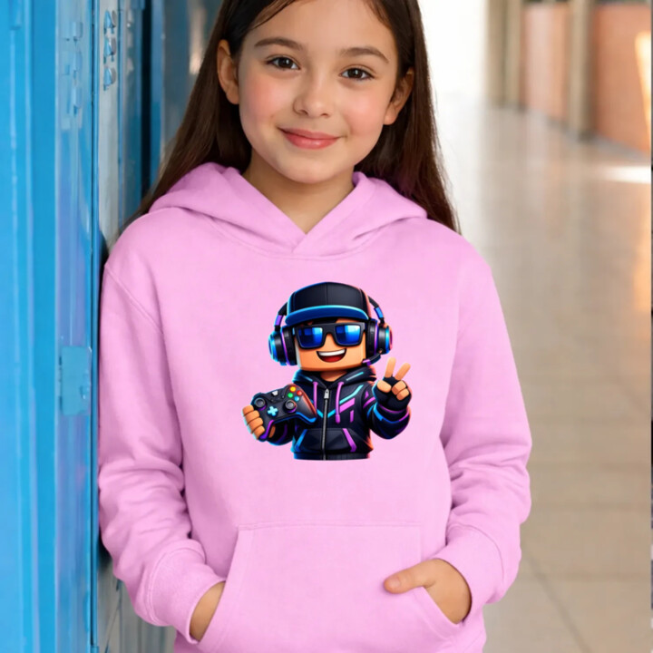 Hráč s ovládačom - detská mikina s kapucňou pre fanúšikov Roblox