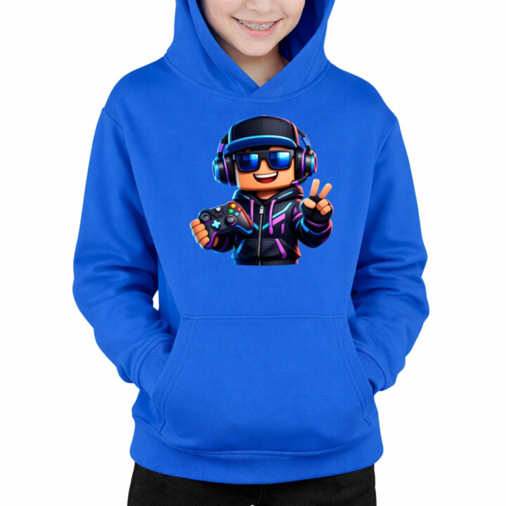 Hráč s ovládačom - detská mikina s kapucňou pre fanúšikov Roblox