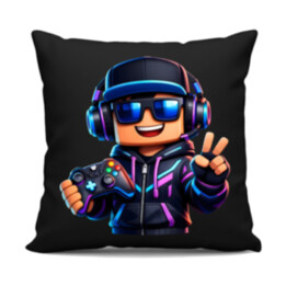 Hráč s ovládačom - čierny vankúš s potlačou pre fanúšikov Roblox