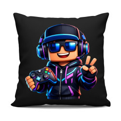 Hráč s ovládačom - čierny vankúš s potlačou pre fanúšikov Roblox