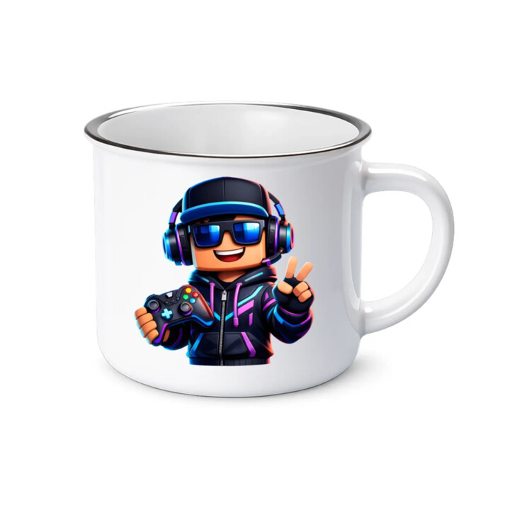 Hráč s ovládačom  - smaltovaný hrnček s potlačou pre fanúšikov Roblox