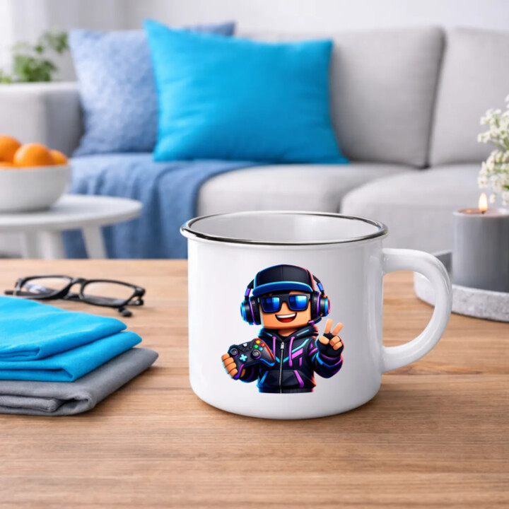Hráč s ovládačom  - smaltovaný hrnček s potlačou pre fanúšikov Roblox