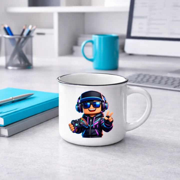 Hráč s ovládačom  - smaltovaný hrnček s potlačou pre fanúšikov Roblox