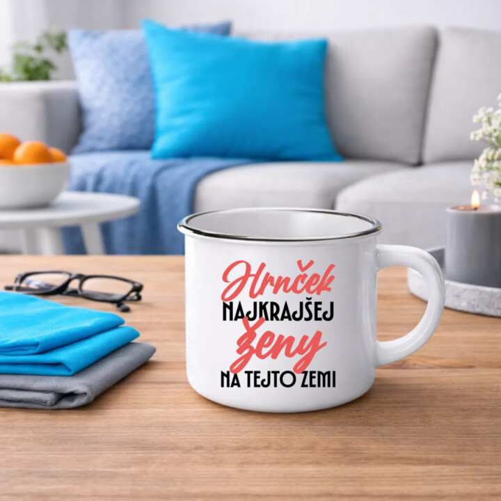 Hrnček najkrajšej ženy na tejto zemi  - smaltovaný hrnček s potlačou