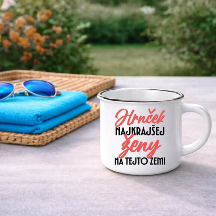 Hrnček najkrajšej ženy na tejto zemi  - smaltovaný hrnček s potlačou