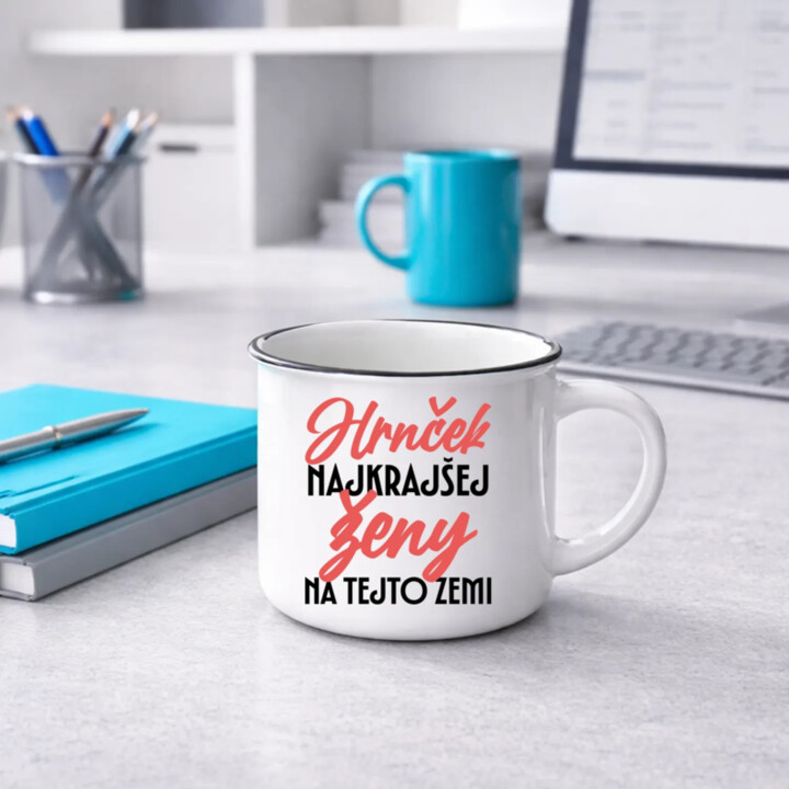 Hrnček najkrajšej ženy na tejto zemi  - smaltovaný hrnček s potlačou