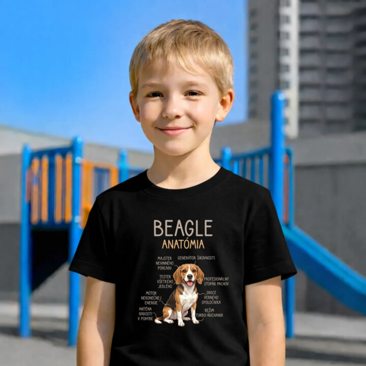 Beagle – anatómia  - detské tričko s potlačou