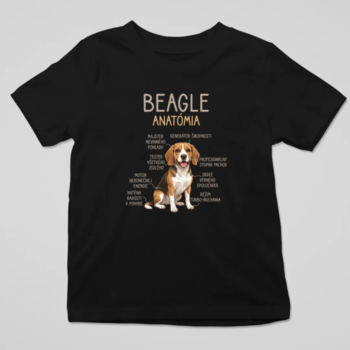 Beagle – anatómia  - detské tričko s potlačou
