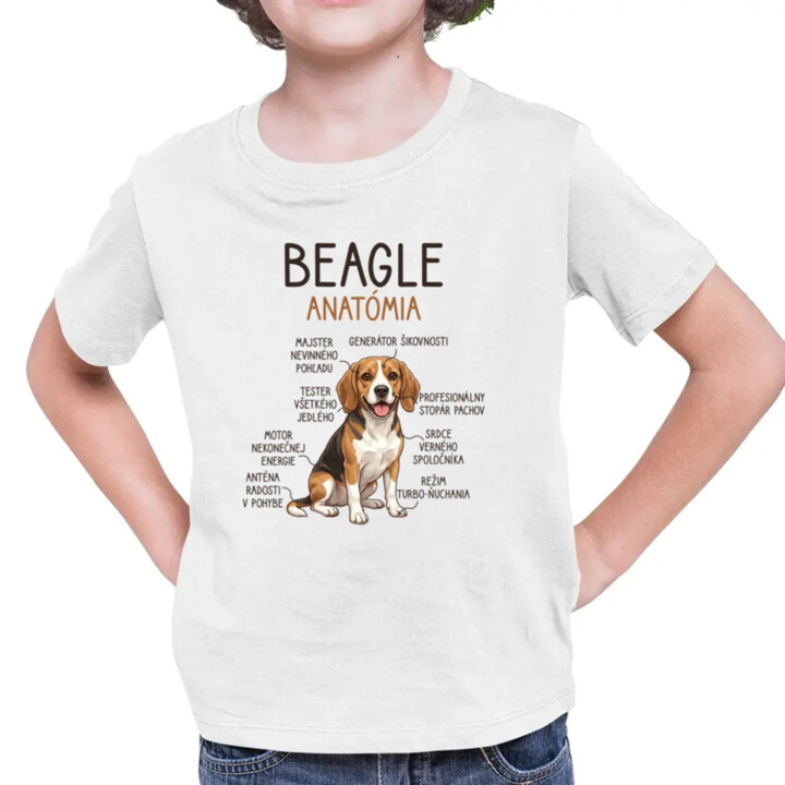 Beagle – anatómia  - detské tričko s potlačou