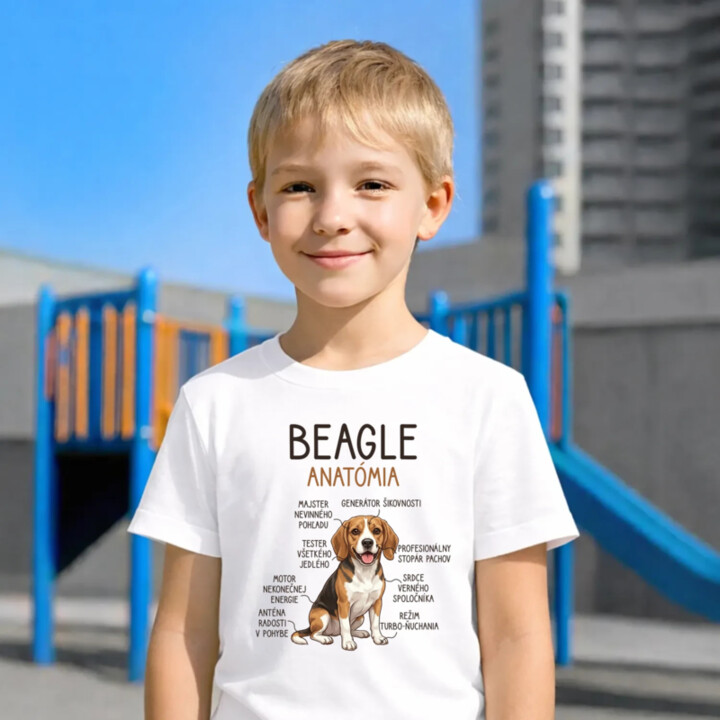 Beagle – anatómia  - detské tričko s potlačou