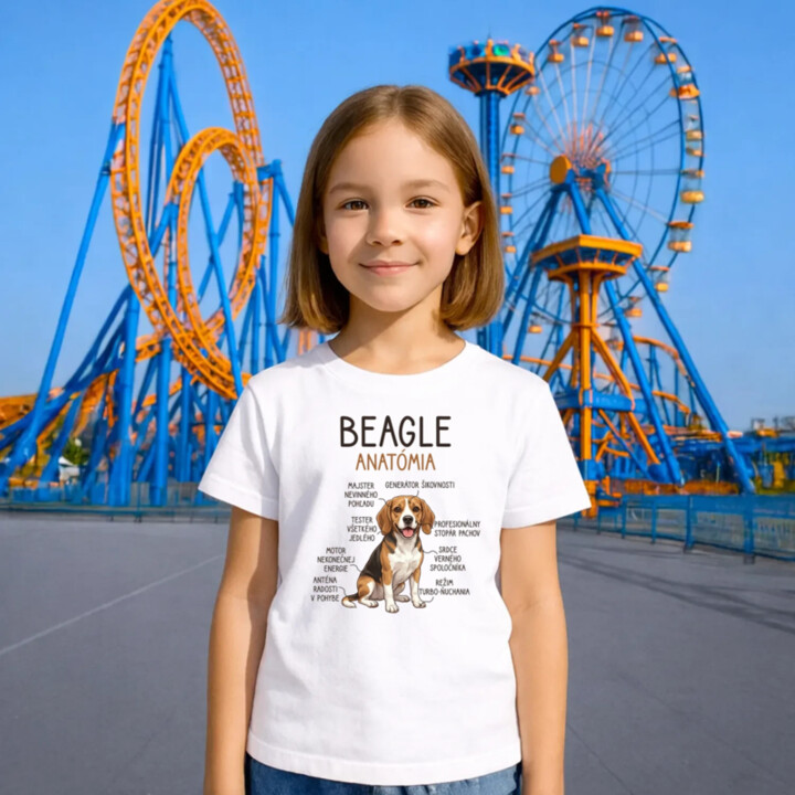 Beagle – anatómia  - detské tričko s potlačou