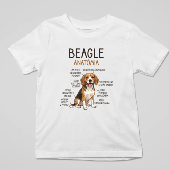 Beagle – anatómia  - detské tričko s potlačou