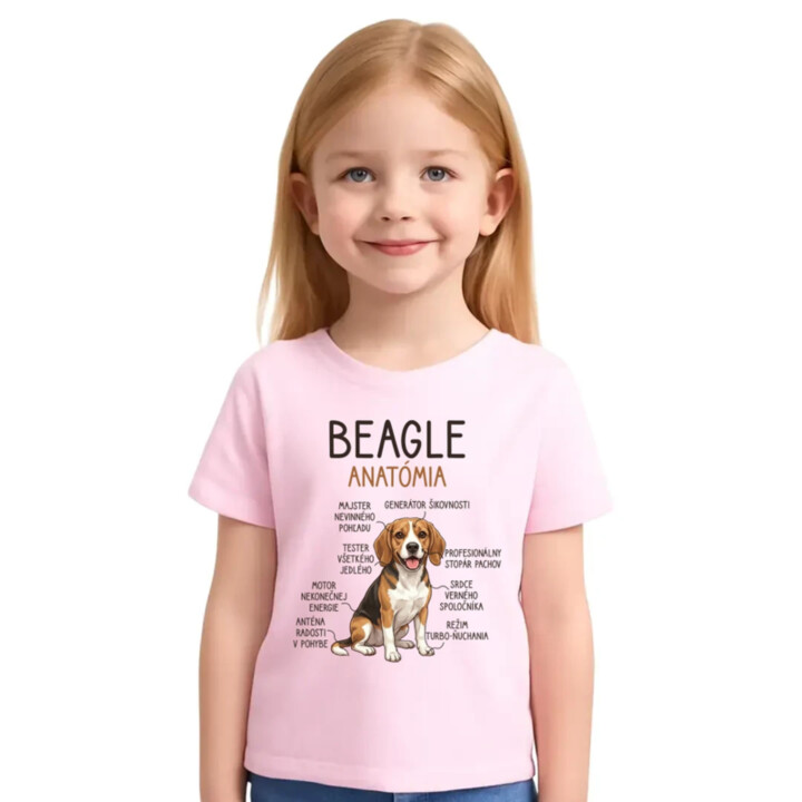 Beagle – anatómia  - detské tričko s potlačou