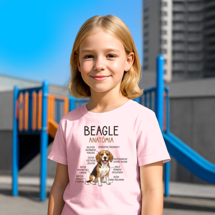 Beagle – anatómia  - detské tričko s potlačou