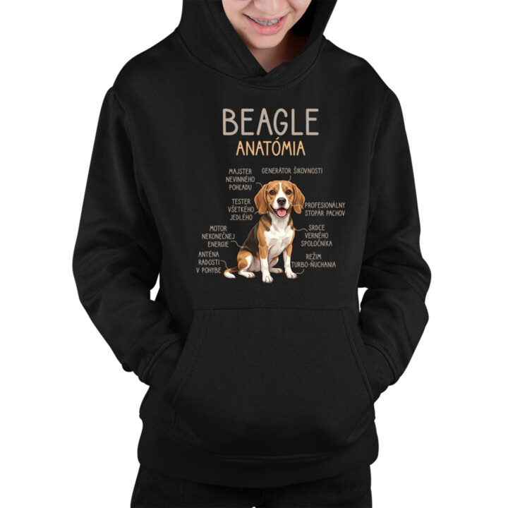 Beagle – anatómia  - detská mikina s kapucňou