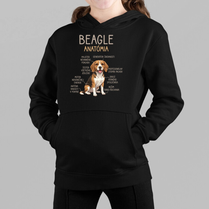 Beagle – anatómia  - detská mikina s kapucňou