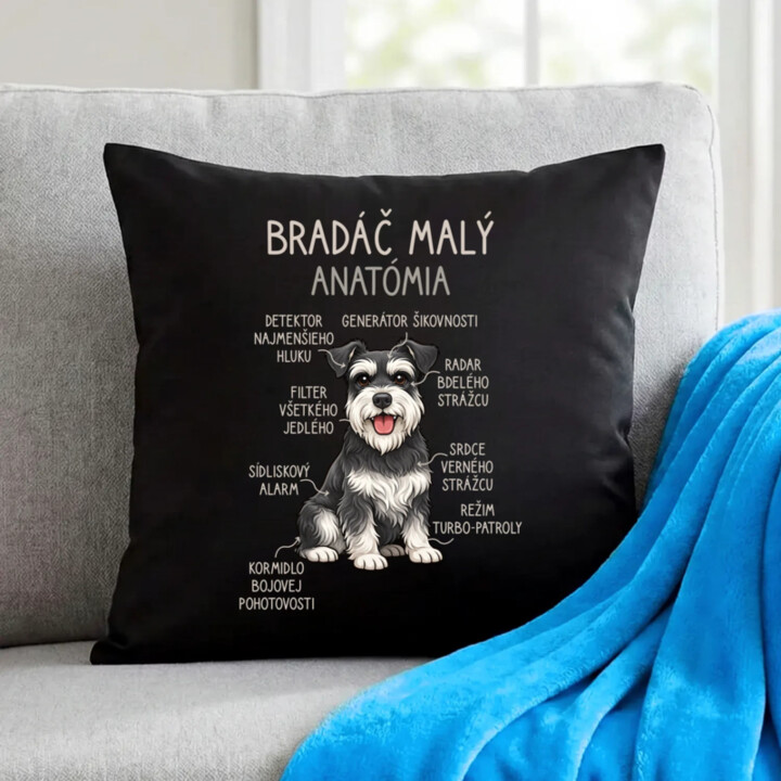 Bradáč malý – anatómia - čierny vankúš s potlačou