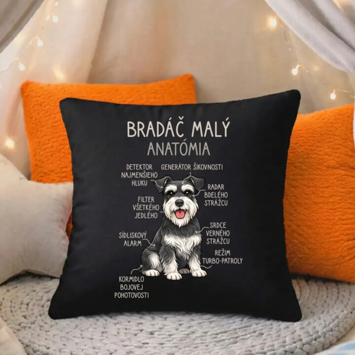 Bradáč malý – anatómia - čierny vankúš s potlačou