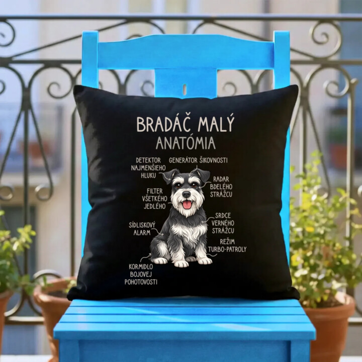 Bradáč malý – anatómia - čierny vankúš s potlačou
