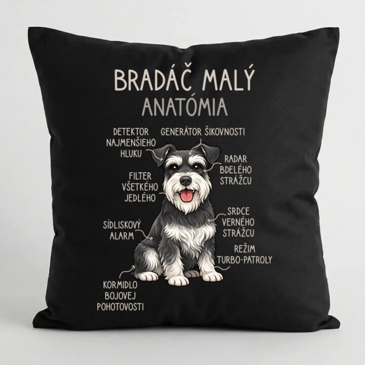 Bradáč malý – anatómia - čierny vankúš s potlačou