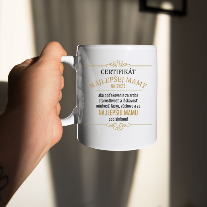 Certifikát najlepšej mamy na svete - keramický hrnček s potlačou