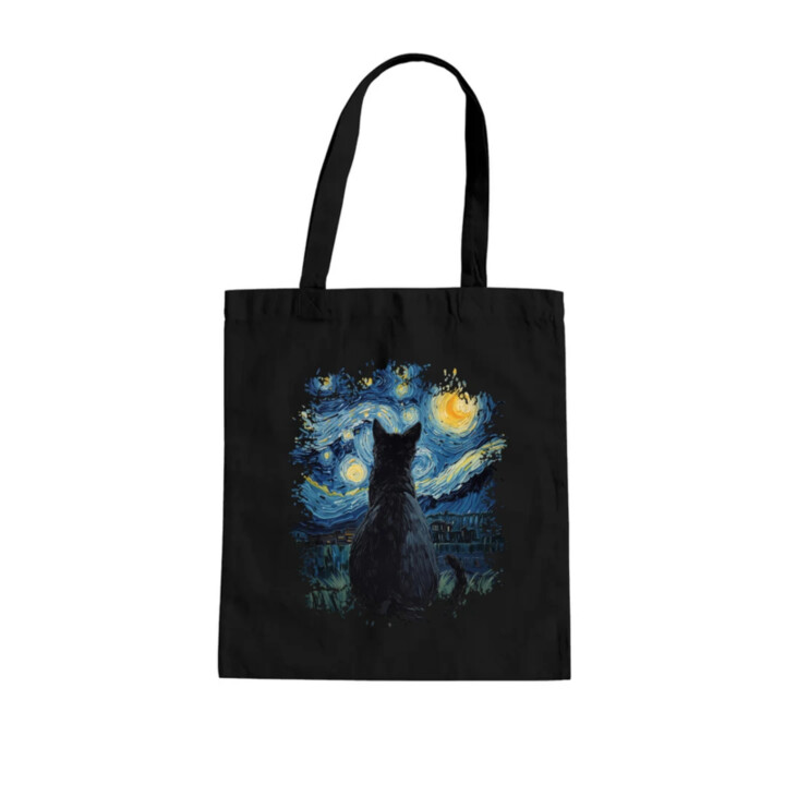 Kočka inšpirovaná Van Goghom - taška s potlačou
