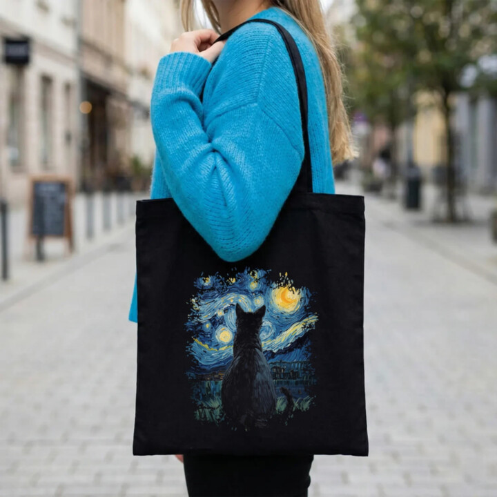 Kočka inšpirovaná Van Goghom - taška s potlačou