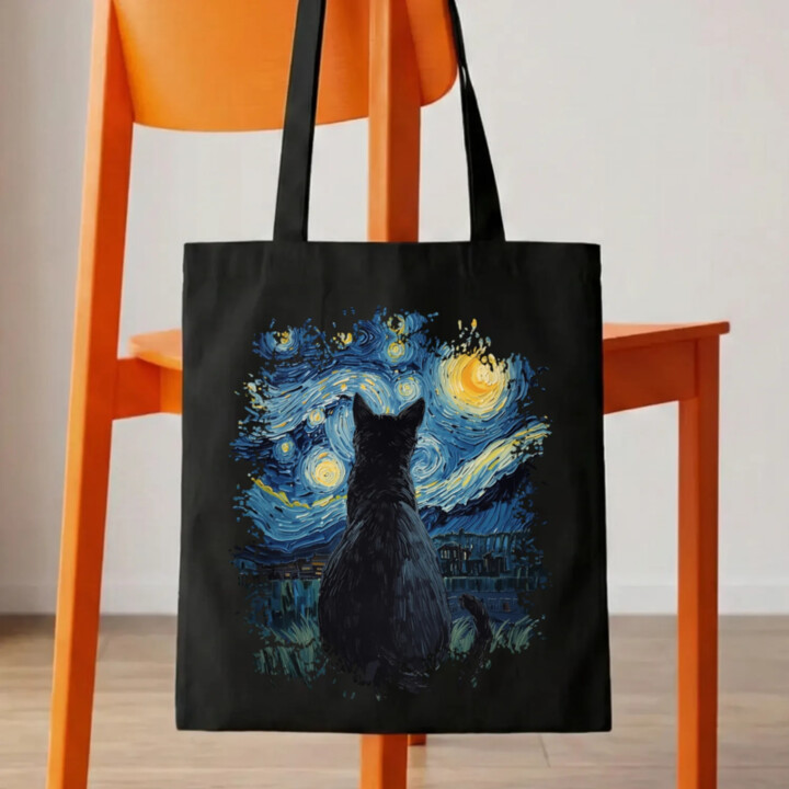 Kočka inšpirovaná Van Goghom - taška s potlačou