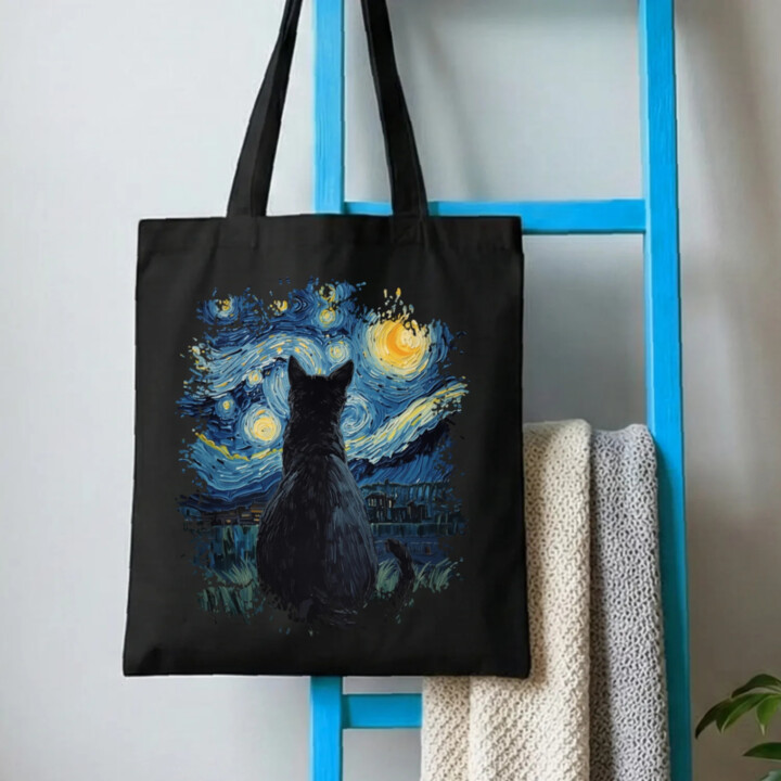 Kočka inšpirovaná Van Goghom - taška s potlačou