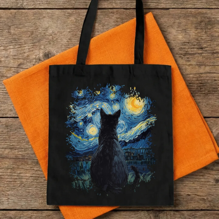 Kočka inšpirovaná Van Goghom - taška s potlačou