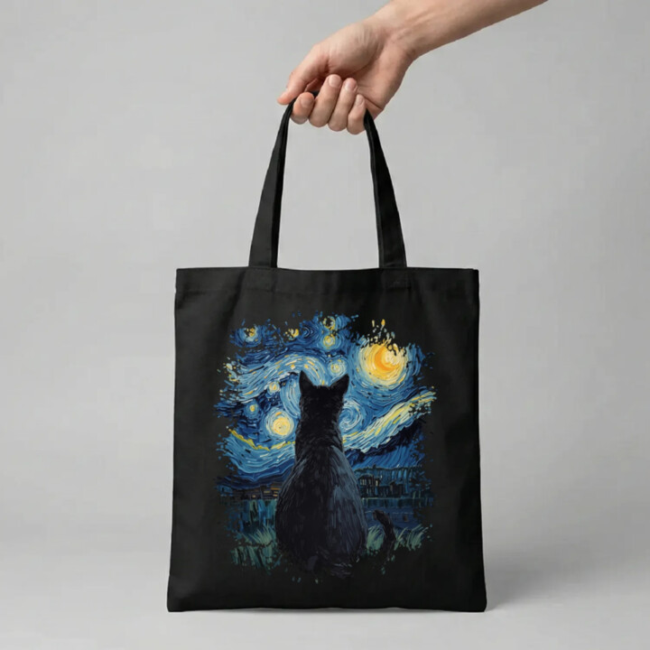 Kočka inšpirovaná Van Goghom - taška s potlačou