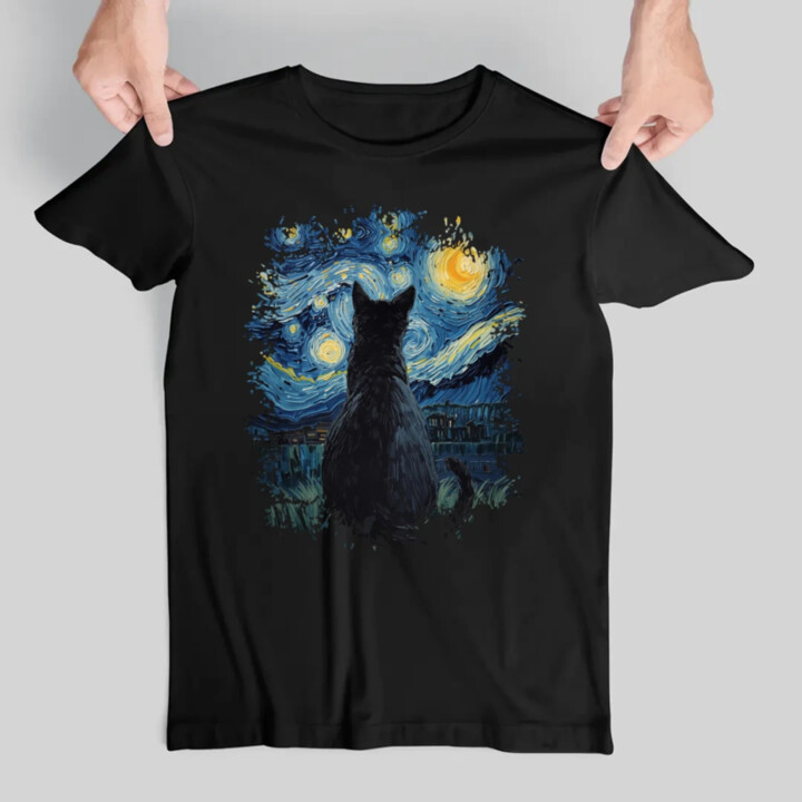 Kočka inšpirovaná Van Goghom - pánske tričko s potlačou