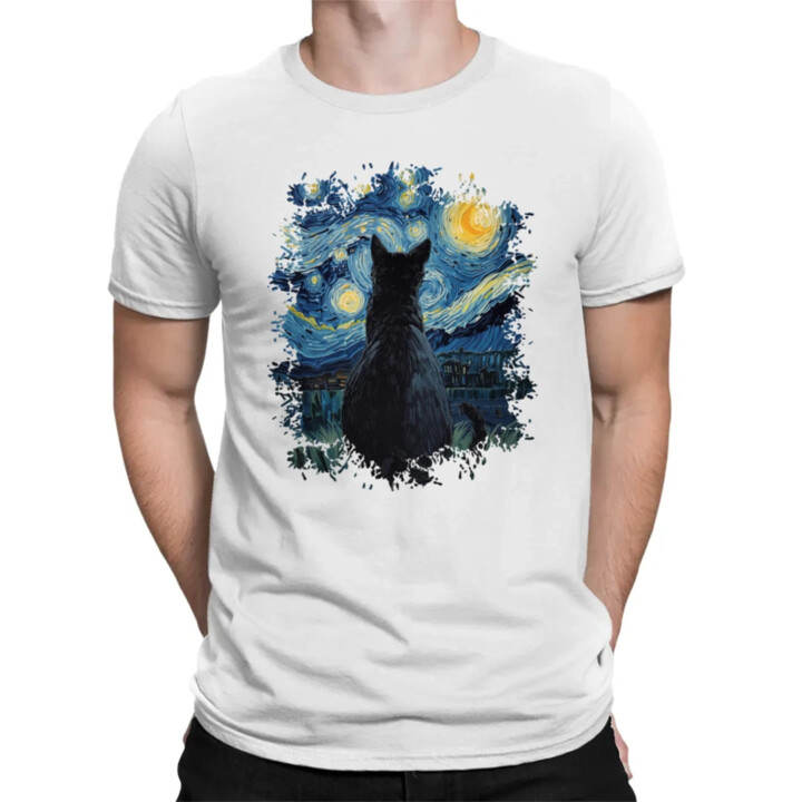 Kočka inšpirovaná Van Goghom - pánske tričko s potlačou