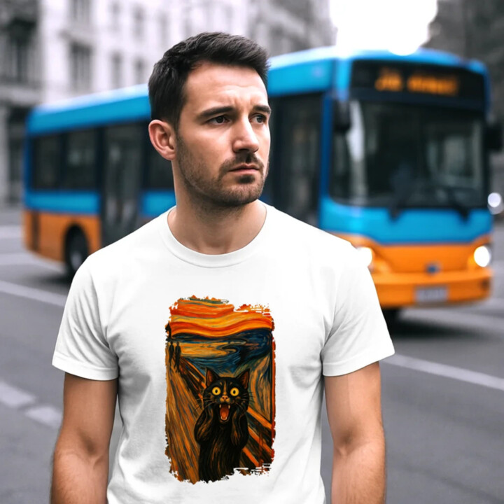 Mačka výkrik – inšpirovaná Van Goghom - pánske tričko s potlačou