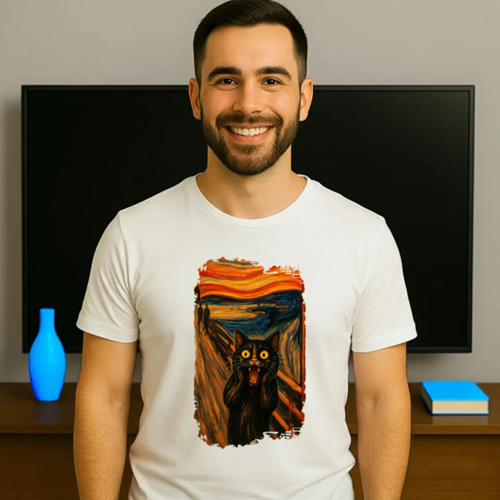 Mačka výkrik – inšpirovaná Van Goghom - pánske tričko s potlačou