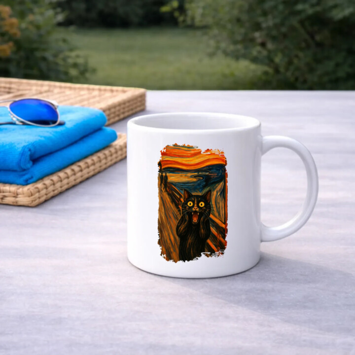 Mačka výkrik – inšpirovaná Van Goghom - keramický hrnček s potlačou