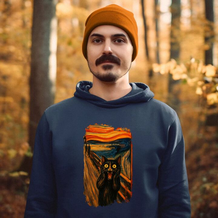 Mačka výkrik – inšpirovaná Van Goghom  - pánska mikina s potlačou